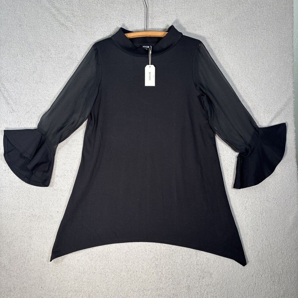 NWT Ador Women’s M Chiffon Modal High Neck Flare Cuff Blouse Witchy Goth Vampire